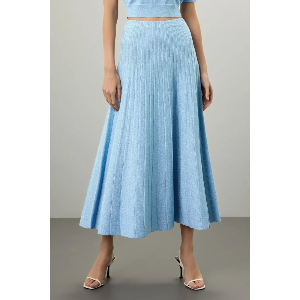 Ronny Kobo Collective Blue Shimmer Metallic Ribbed Knit Maxi Skirt